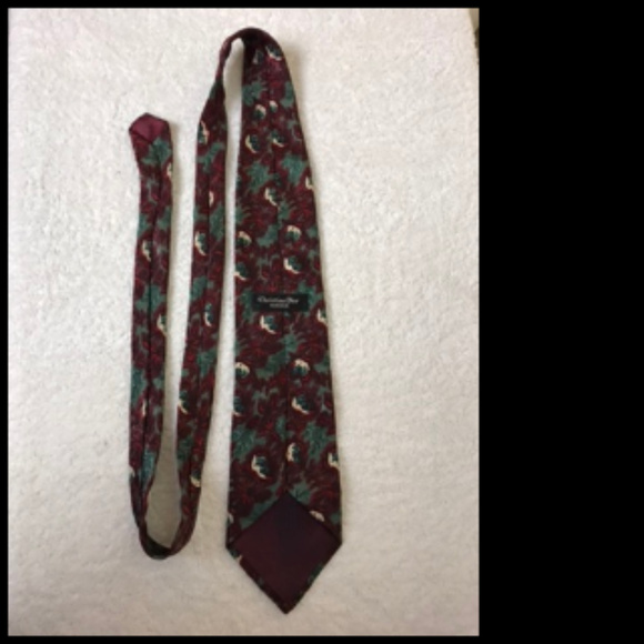 Christian Dior Deep Red Green Floral Tie - Picture 3 of 7
